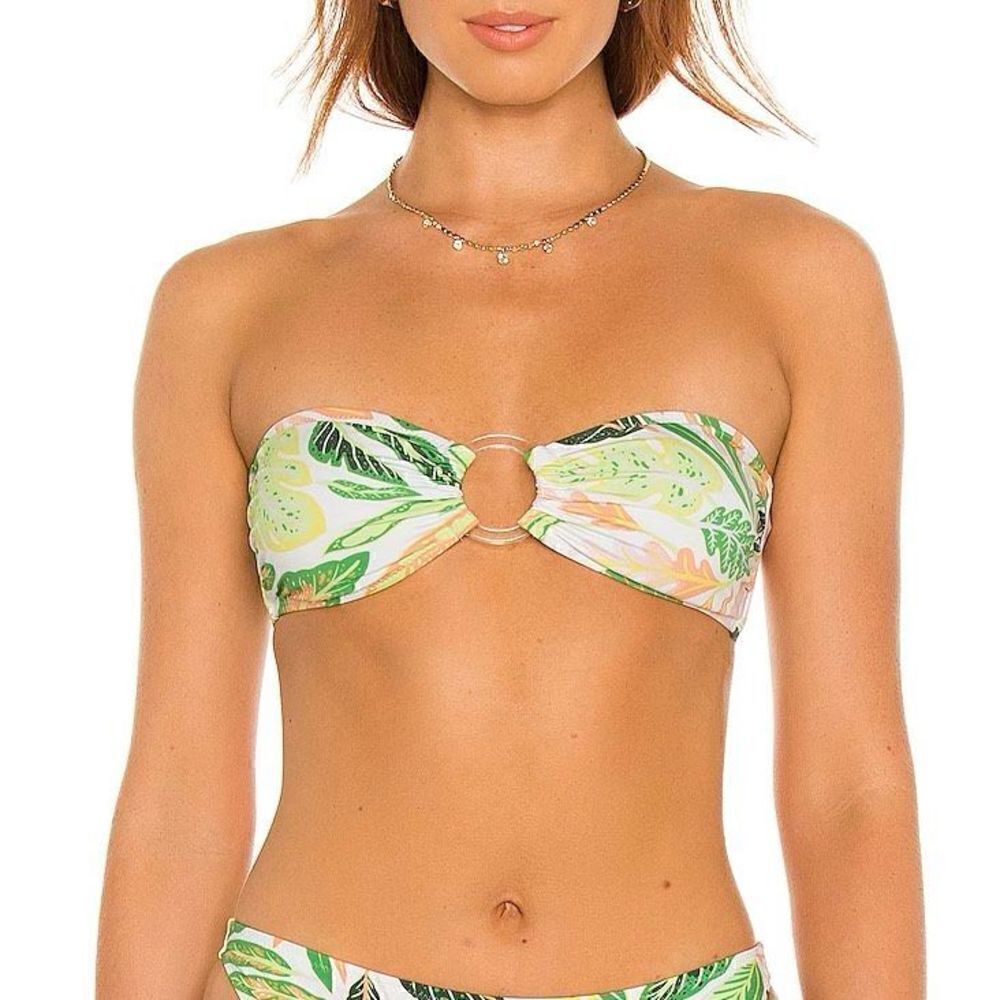 NWT Solid & Striped The Tati Bandeau Bikini Top Strapless Palm Print Swim XS